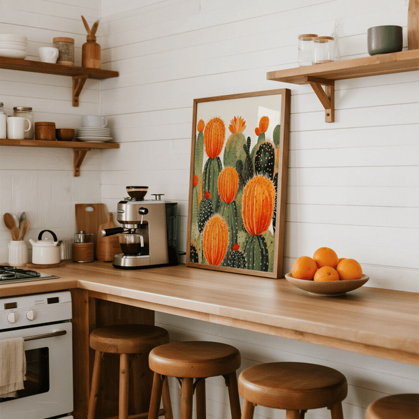 Botanical Large Cactus Wall Art in green and orange for home office print