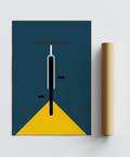 Poster Minimal Bike in giallo e blu per abbellire la parete della cucina