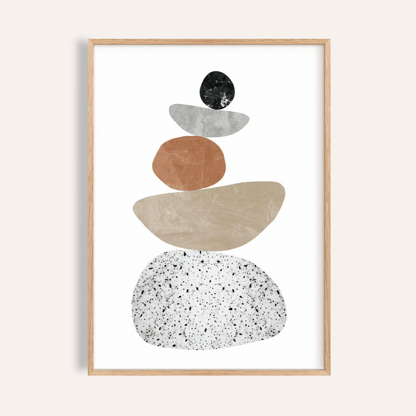 Moderna stampa Pebble in grigio, bianco e nero per poster da parete per soggiorno