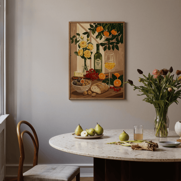 Still Life Kitchen Art orange and yellow, multicolored tones for culinary wall decor