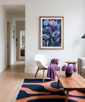 Poster con fiori viola in stile moderno giapponese per decorare il soggiorno.