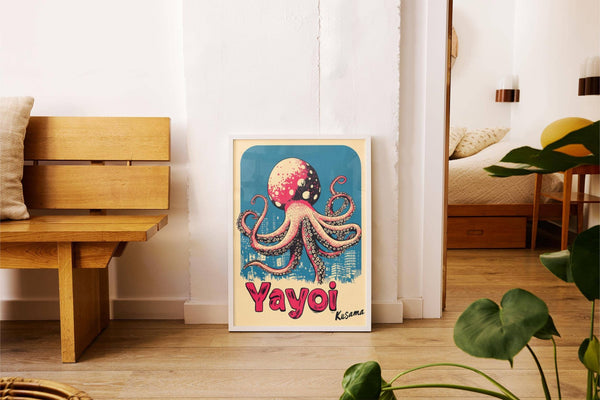 Poster artistico con tema oceanico raffigurante un polpo con tentacoli disegnati in modo dettagliato