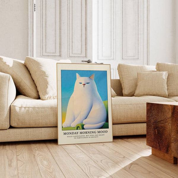 Cat poster wall print showing Monday mood for relaxed home spaces

