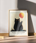 Poster divertente con gatto nero e palloncino arancione brillante per decorare l'ufficio