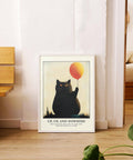 Simpatico poster con gatto nero e palloncino fluttuante per gli amanti dei gatti
