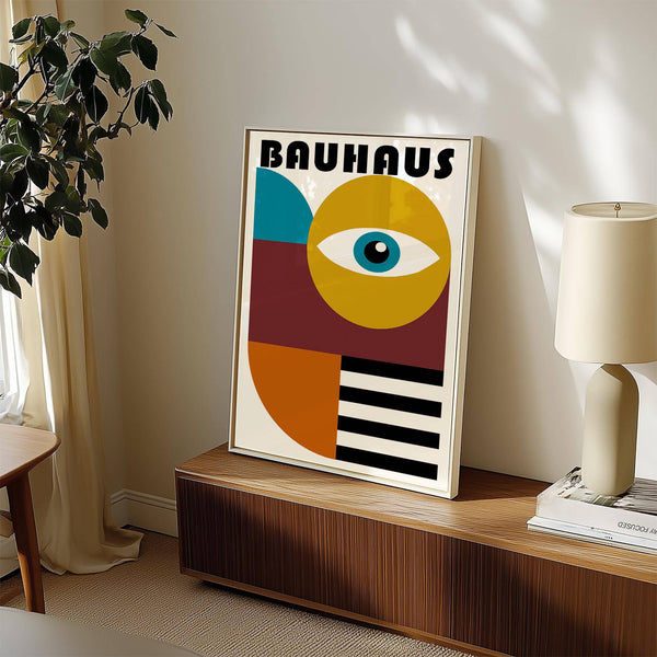 Geometric retro wall art in abstract form with retro color palette
