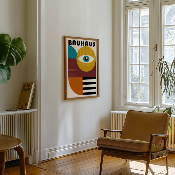 Bauhaus retro wall art print with structured symmetry and strong hues