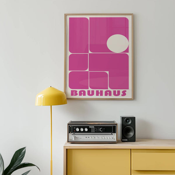 Graphic wall art pink print with clean minimalist lines
