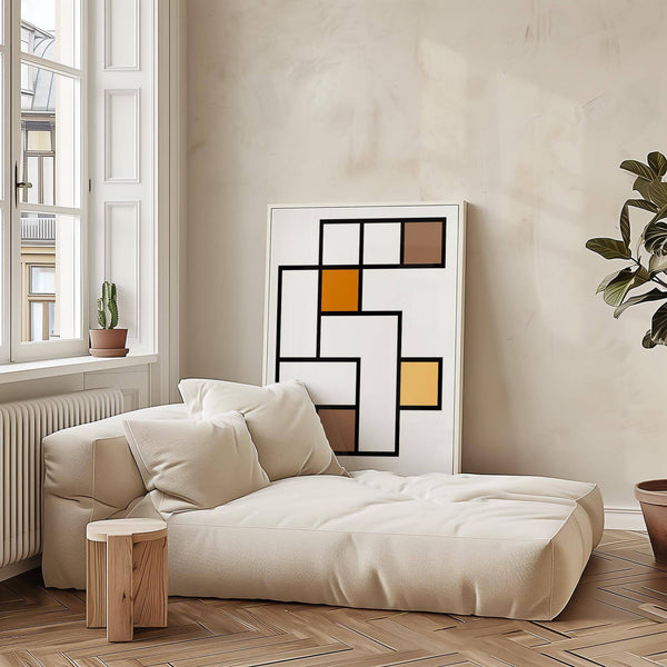 Tela artistica astratta geometrica con motivi strutturati per pareti da galleria