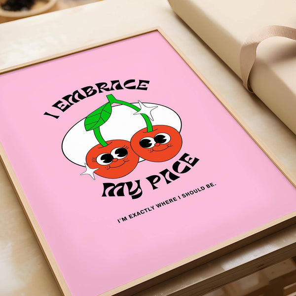 Simpatica decorazione murale motivazionale a tema ciliegie per arredare il dormitorio