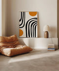High-contrast stripe print in orange and black wall art style