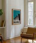 Poster minimalista Bauhaus blu con composizione strutturata