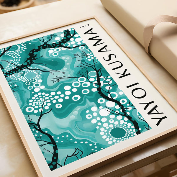 Stampa decorativa da parete color verde acqua progettata per interni Japandi e moderni