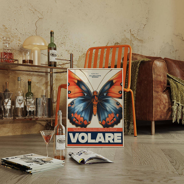 Stampe artistiche astratte arancioni e blu per spazi domestici artistici