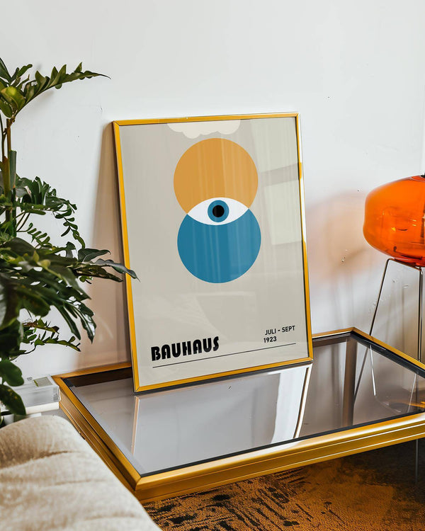 Geometric Bauhaus painting on a neutral beige background for home decor