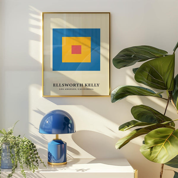 Spazio ufficio con stampa murale artistica geometrica minimalista