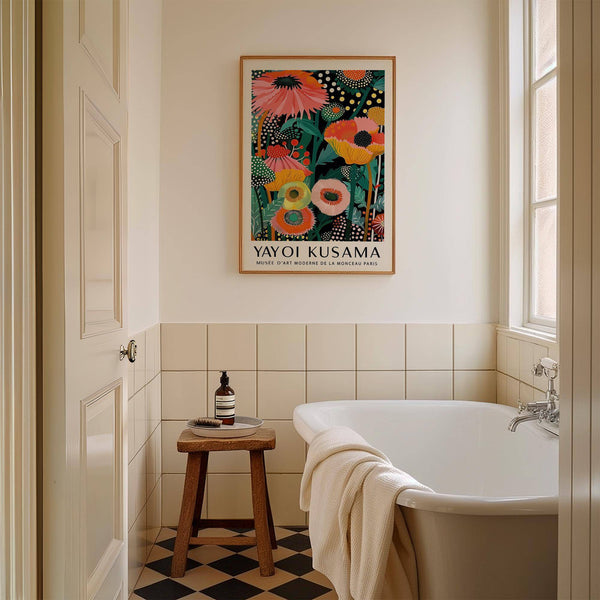 Arte murale tropicale astratta con elementi botanici colorati