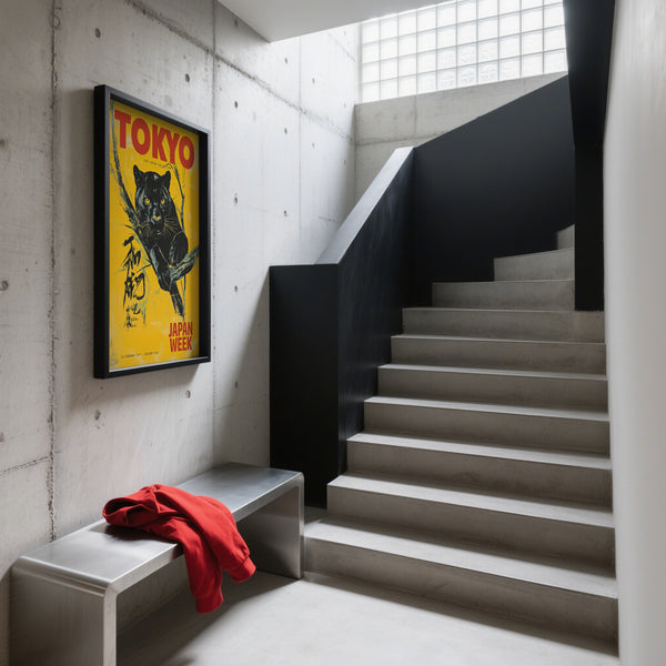 Poster retrò giapponese contemporaneo con contrasto profondo